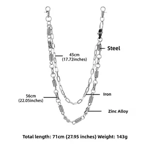 Detailed specs of double-layered metal biker wallet chain with spring and lobster clasp