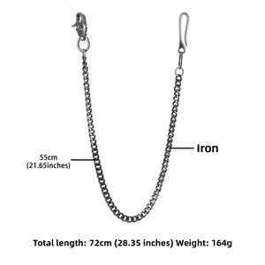 Detail of retro silver skull punk pants chain with measurements showing 72cm length