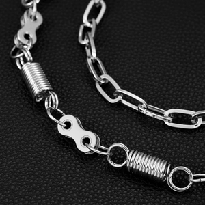 Silver industrial style double spring biker chain for jeans in a punk aesthetic