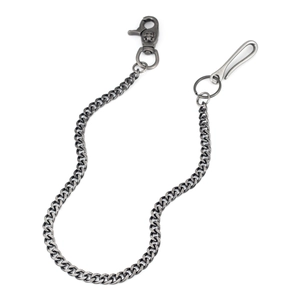 Retro silver skull wallet chain with lobster clasp and U-hook for hip hop trousers