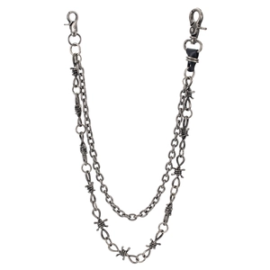 Double-layer silver hip hop pants chain with punk barbed wire design and lobster clasps