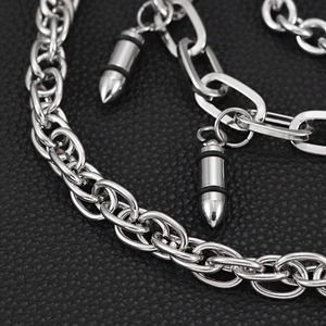 Three-layer silver metal pants chain with bullet pendant for hip-hop fashion styling