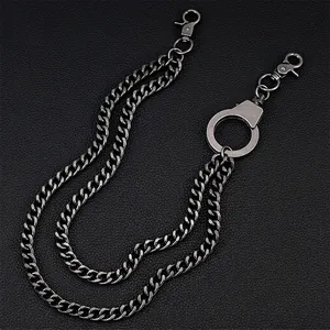 Hip Hop Double Layer Iron Pant Chain Antique Silver Handcuff Charm Cuban Link Punk Streetwear Waist Chain Accessory