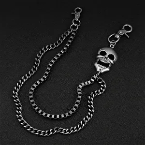 Punk Hip Hop Double Layer Skull Pants Chain For Men Retro Metal Cuban Box Chain Wallet Chain Jeans Jewelry Accessory