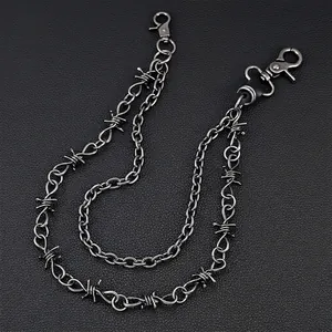 Punk Hip Hop Double Layer Iron Zinc Alloy Jeans Chain Antique Silver Barbed Wire Waist Chain For Men Women Jewelry