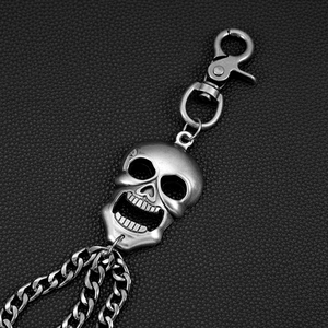 Three-layer punk skull jeans chain in antique silver finish for hip-hop streetwear style
