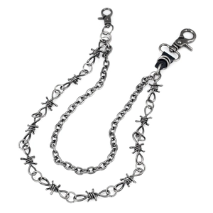 Double-layered punk style trousers chain with thorn design in gun black alloy finish