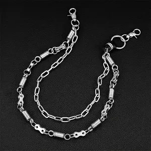Double Layer Metal Pant Chain With Spring Links Industrial Punk Style Hip Hop Waist Chain Silver Color Jeans Accessories