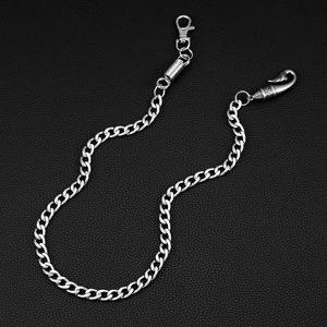 Silver hip hop pants chain with fishtail clasp and eagle buckle on black leather