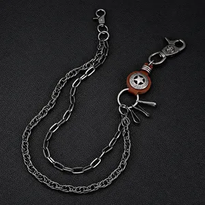 Punk Hip Hop Eisen Leder Doppel-Layer Wallet Kette Stern Totenkopf Anhänger Hosenkette Für Herren Damen Jeans Zubehör
