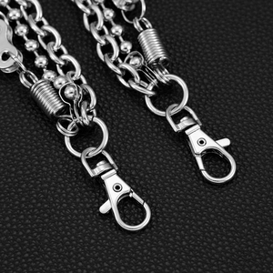 Three-layer silver metal pants chain with heavy lobster clasps and punk industrial rings