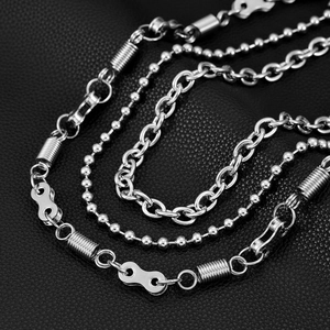 Three-layer silver metal pants chain featuring industrial bike link and punk ball chain