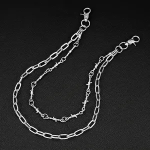 Hip Hop Double Layer Metal Trouser Chain For Men Women Punk Barb Wire Design Jeans Waist Chain Gothic Rock Belt Accessories