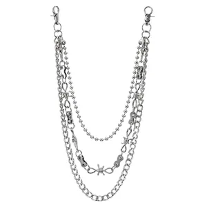 Chaîne de Taille Punk Hip Hop Multicouche Argent Fil de Fer Barbelé Métal Chaîne de Pantalon Homme Femme Accessoire