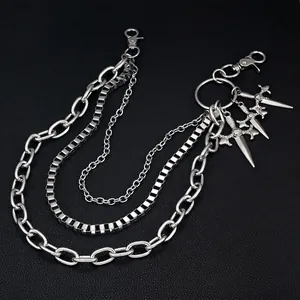Multi Layer Iron Metal Pant Chain Hip Hop Punk Style With Dagger Cross Skull Charm Streetwear Waist Belt Accessory Unisex