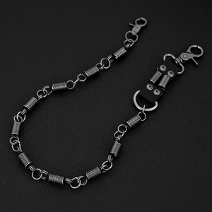 Minimalist punk style genuine leather and gunmetal spring keychain trouser chain belt accessory