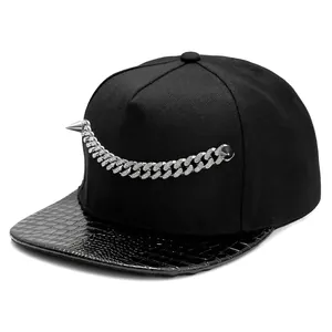 Punk Snapback Hat Cotton Synthetic Leather Rhinestone Cuban Chain Spikes Crocodile Pattern Hip Hop Streetwear Men Women