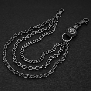 Chaîne de pantalon hip-hop à trois couches avec pendentif crâne de style gothique