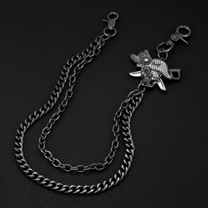 Punk style double-layered pirate skull trousers chain with gunmetal curb chains