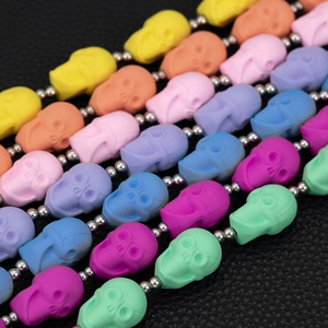 Colorful matte finish skull beads on silver ball chains for trendy DIY hip-hop accessories