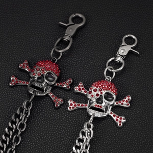 Layered Metal Pant Chain With Rhinestone Skull Pendant Gothic Hip Hop Style Wallet Chain For Men Women Edgy Accessory