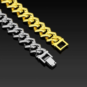 14mm gold and silver iced out Cuban link chain necklace and bracelet hip hop jewelry set