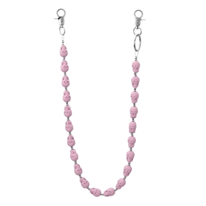 Pink matte skull bead pants chain with silver metal lobster clasps and key ring detail