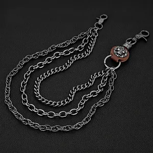 Chaîne de Pantalon Multicouche Punk Gothique avec Pendentif Crâne en Métal et Cuir Accessoire de Ceinture pour Halloween Hip Hop