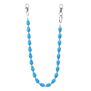 Blue skull beaded jeans chain with matte finish and silver lobster clasps for hip-hop style