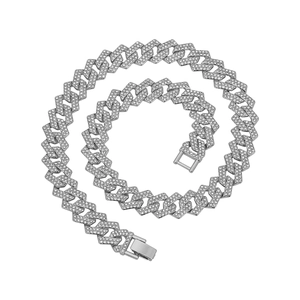 Collana a catena cubana argento da 15mm con strass e chiusura a orologio da uomo