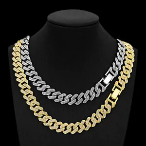 Iced Out Rhinestone Cuban Link Chain Necklace Bracelet Zinc Alloy Hip Hop Jewelry For Men Women Gold Silver Jewelry