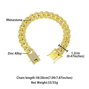 Detail van 1,2 cm zinklegering Cubaanse kettingarmband met strassteentjes en sluiting