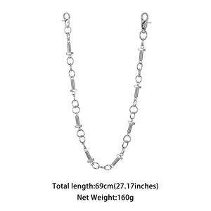 Silver metal wallet chain featuring industrial screw elements and lobster clasps