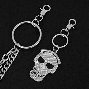 Chaîne de taille punk à double couche avec porte-clés tête de mort en strass pour DIY