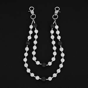 Double-layer hip-hop hip chain featuring 14mm black and white crystal pave clay beads