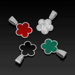 Cuban necklace with five-leaf flower pendants in red, white, black and green colors