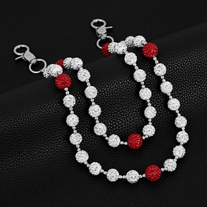 Double-layered hip hop waist chain with 14mm red and white crystal Shamballa beads