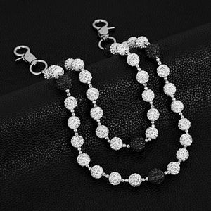 14mm crystal disco ball double layer hip hop waist chain with silver lobster clasps