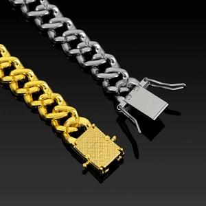 12mm Cuban link ketting set in goud en zilver voor een trendy hip-hop uitstraling