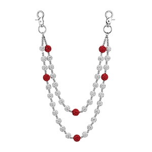 Hip hop style double-layer waist chain with 14mm red and white crystal disco ball beads