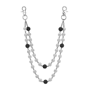Macro detail of 14mm double-layer hip hop chain with black and white crystal disco balls