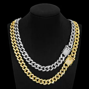 Hip Hop Iced Out Enkelrijige Strass Cubaanse Schakelketting Halsketting Armband Set Zinklegering Vergulde Sieraden Voor Heren Dames