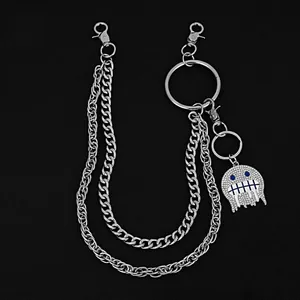 Punk Multi-layer Metal Pant Chain Alloy Rhinestone Ghost Pendant Keychain Hip-Hop Streetwear Wallet Belt Chain For Men Women