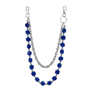 Punk style double layer waist chain with blue dice cubes and silver metal links