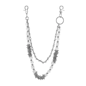 Industrial style double-layered silver trousers chain with thorn design and beads