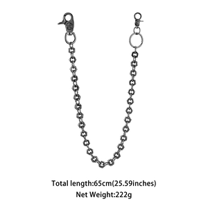 Detail of 65cm punk skull clasp pants chain with hexagonal metal link structure