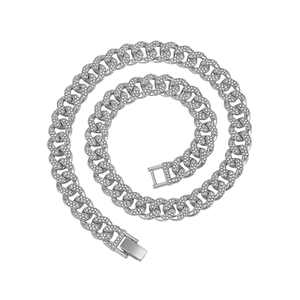 13mm silver plated iced out Cuban chain necklace with sparkling crystals in spiral layout
