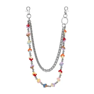 Women Double Layer Hip Hop Punk Waist Chain Colorful Acrylic Cube Dice Jeans Pants Hanging Ornament Bag Decor Jewelry