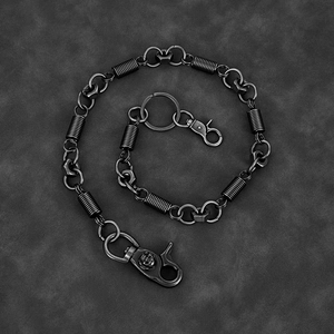 Industrial vintage hip hop trouser chain with skull lobster clasp and spiral links