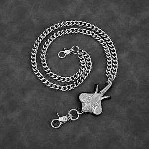 Retro punk silver metal wallet chain with detailed elephant head pendant and clasps